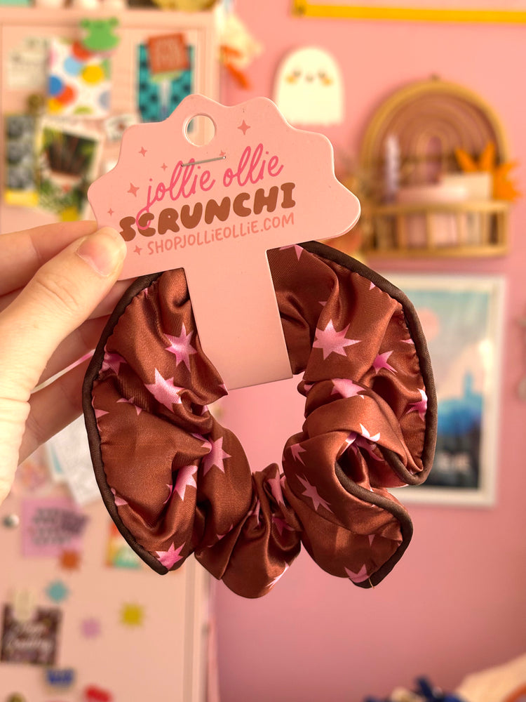 Brown and Pink Satin Scrunchies