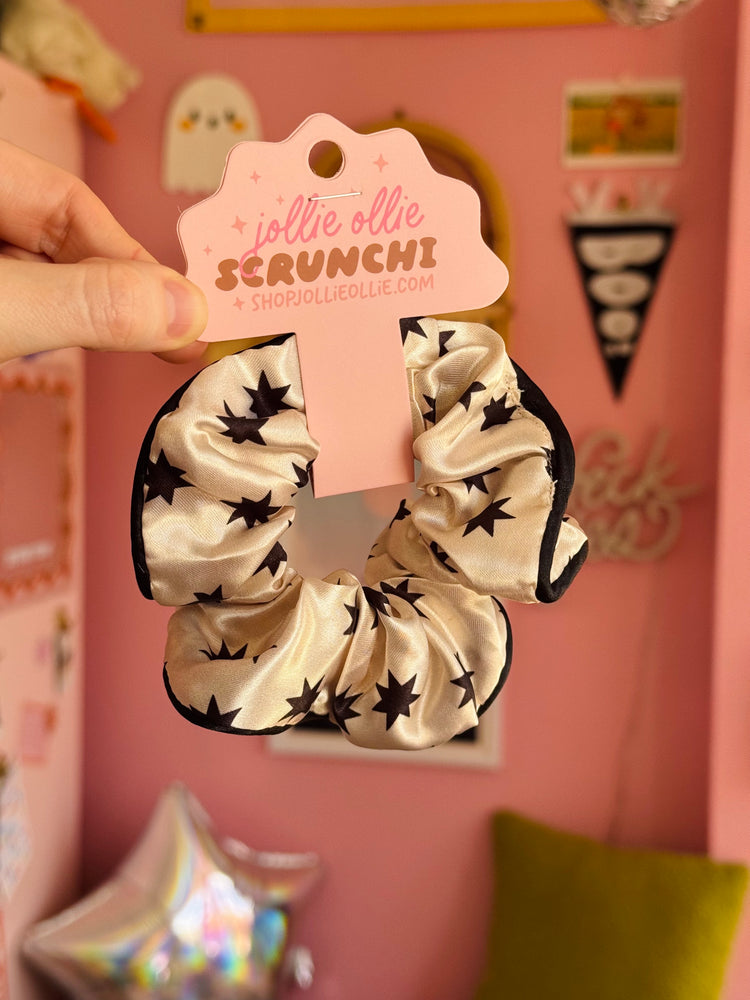 Black and White Star Satin Scrunchies