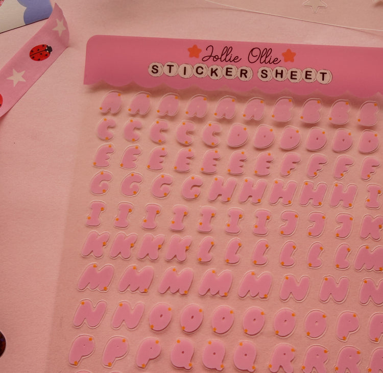 Pink Bubble Letter Sticker Sheet (CLEAR BACK)