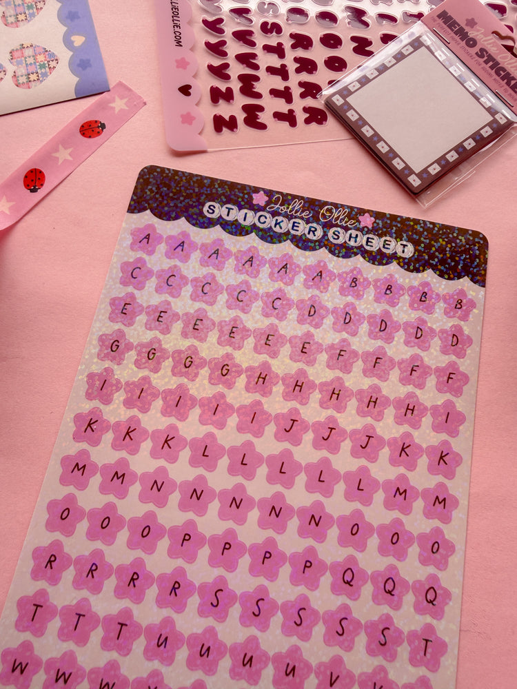 Pink Sparkly Star Letter Sticker Sheet