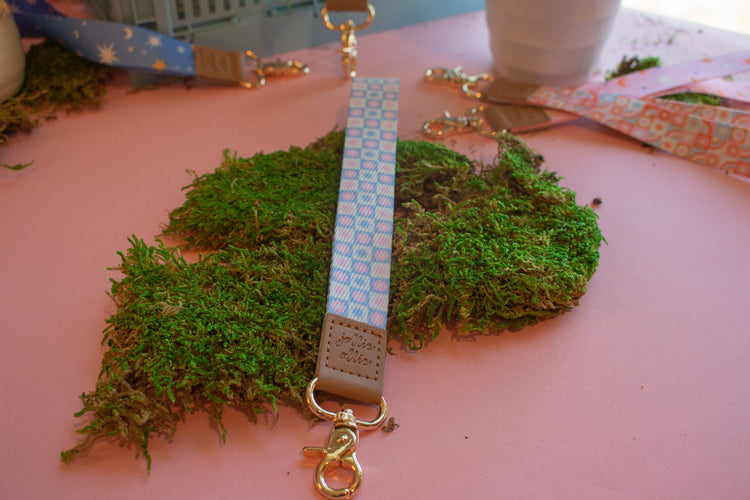 Checkered Floral Lanyard