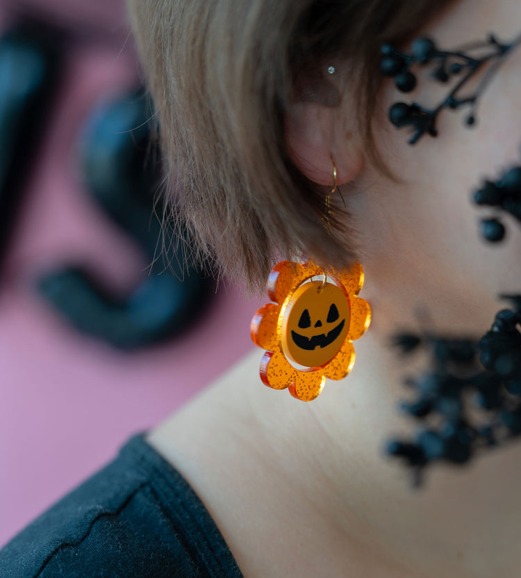 Floral Jack-o-lantern Earrings