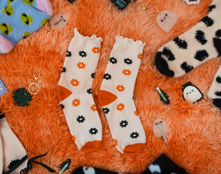 Spooky Flowers Ruffle Socks