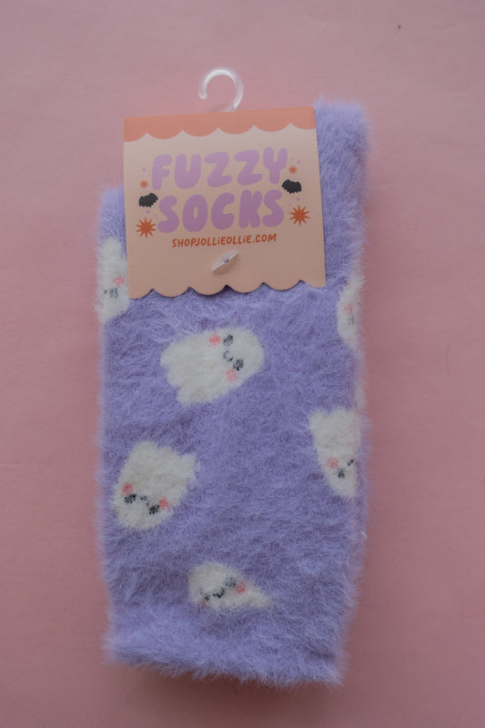 Purple Ghostie Fuzzy Socks