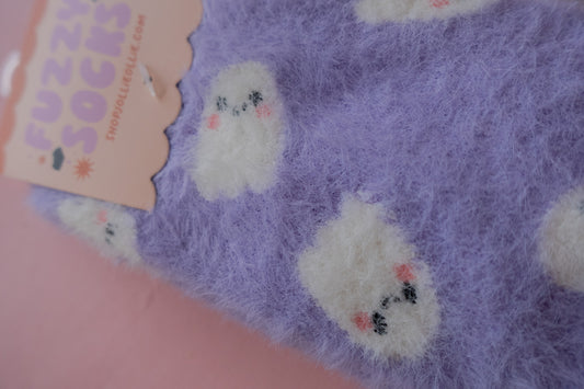 Purple Ghostie Fuzzy Socks