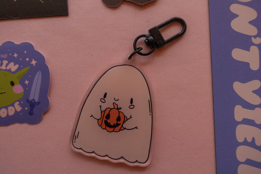 Ghost with Pumpkin Keychain