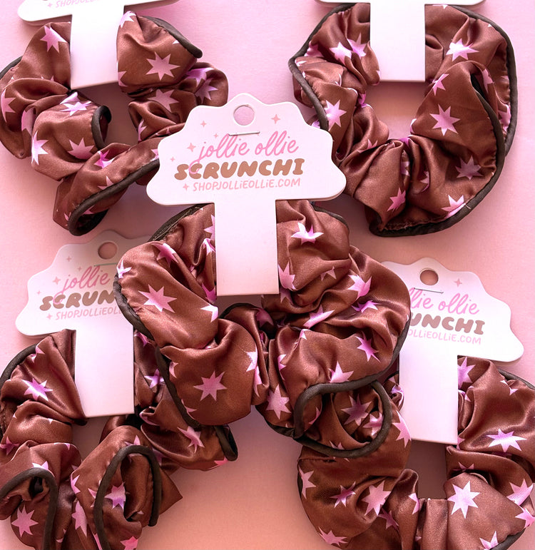 Brown and Pink Satin Scrunchies