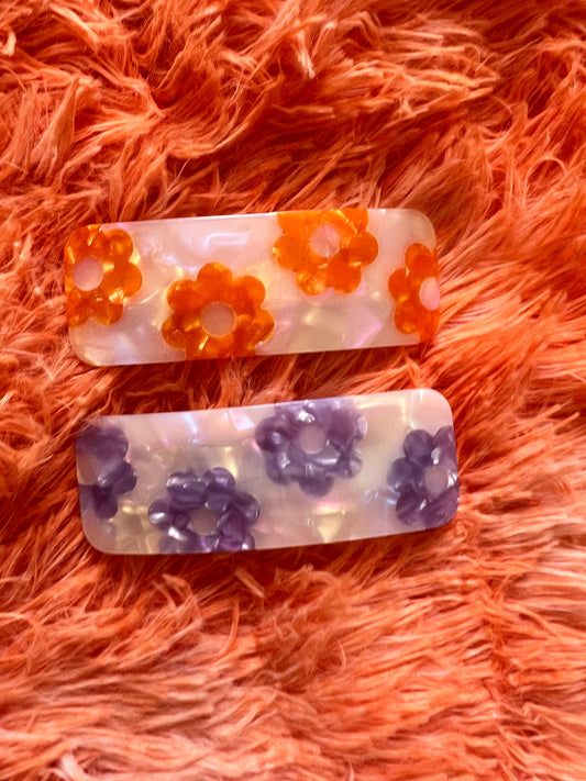 Floral Barrette (orange or purple)