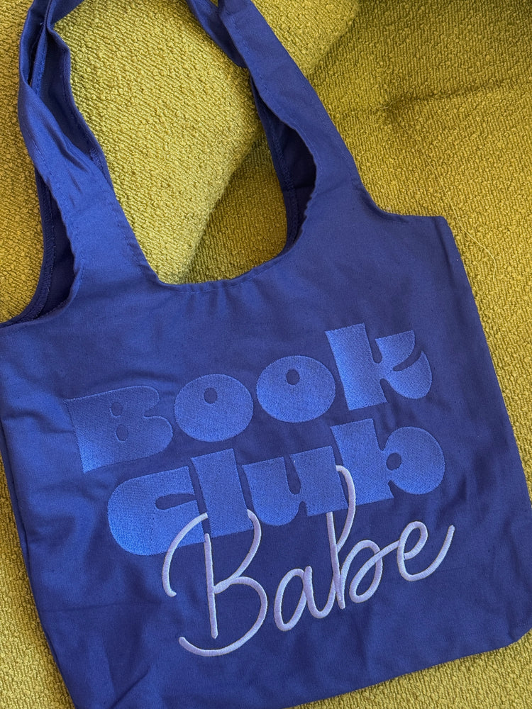 Blue Embroidered Book Club Babe Totebag