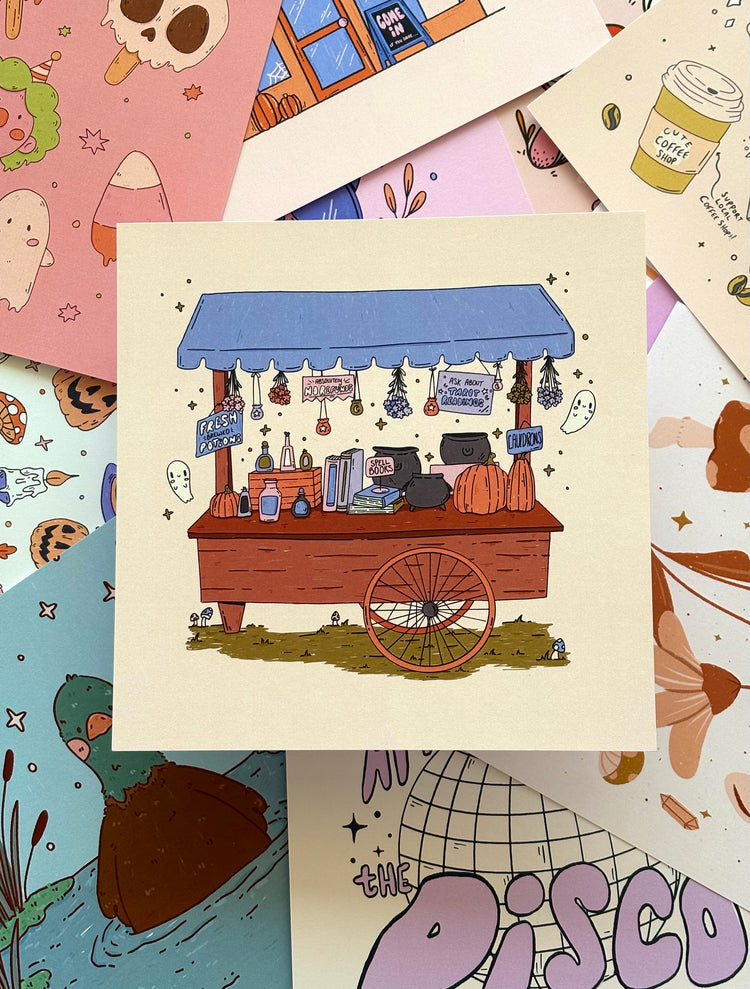 Spooky Traveling Cart 8x8 Print