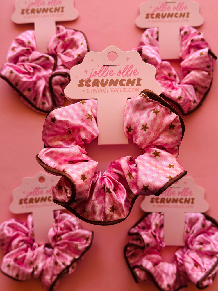 Pink Gingham Satin Scrunchies