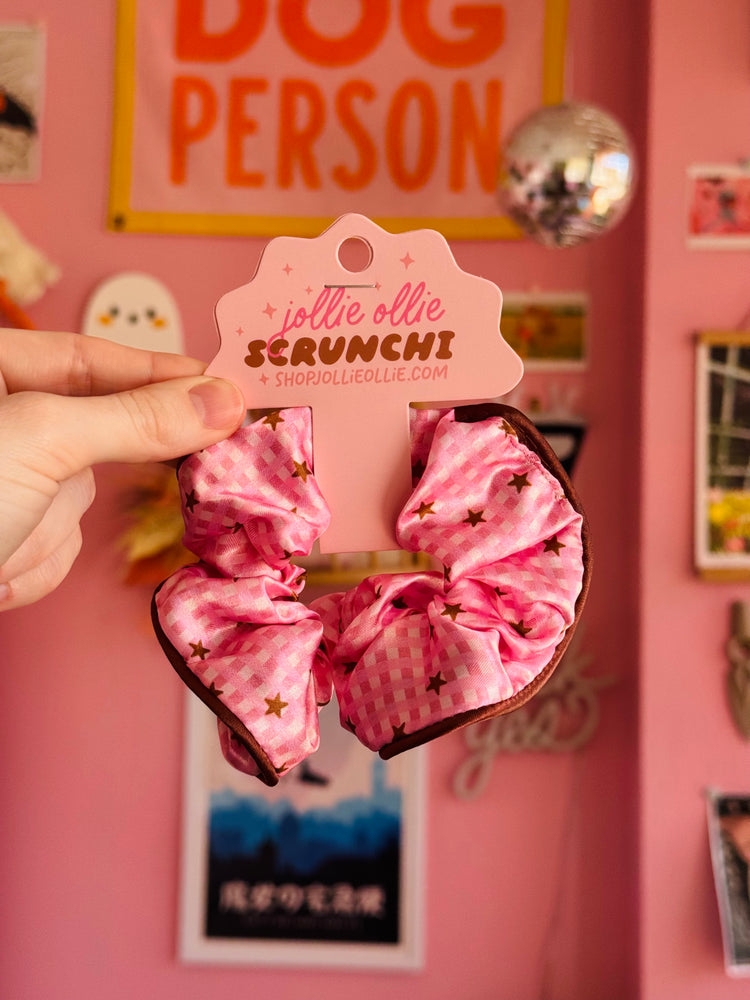 Pink Gingham Satin Scrunchies