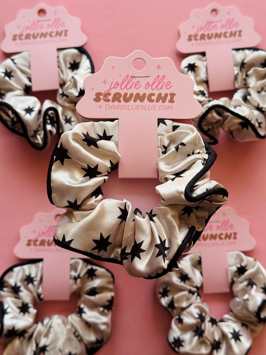 Black and White Star Satin Scrunchies