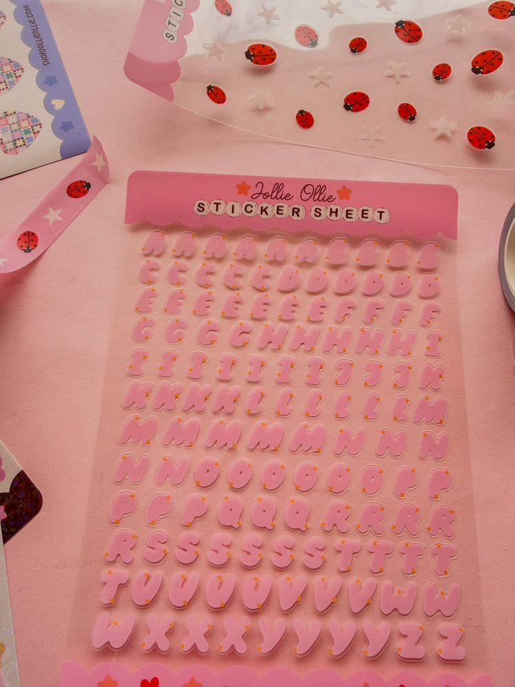 Pink Bubble Letter Sticker Sheet (CLEAR BACK)