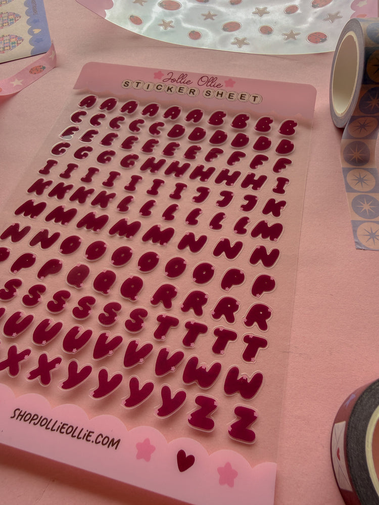 Maroon Bubble Letter Sticker Sheet (CLEAR BACK)