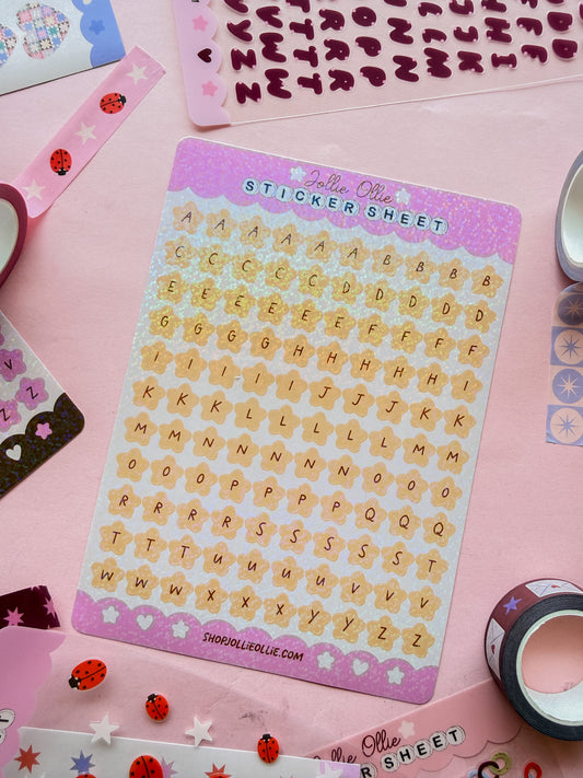 Yellow Sparkly Star Letter Sticker Sheet