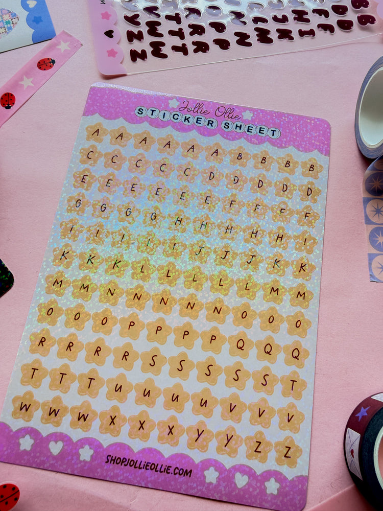 Yellow Sparkly Star Letter Sticker Sheet