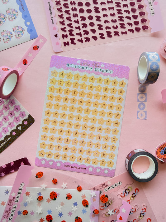 Yellow Sparkly Star Letter Sticker Sheet