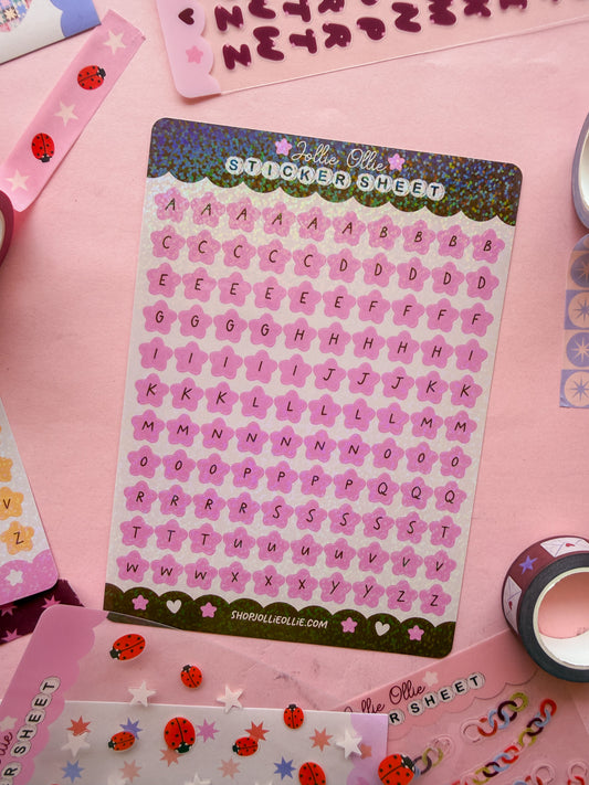 Pink Sparkly Star Letter Sticker Sheet