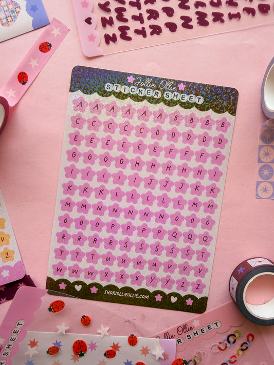 Pink Sparkly Star Letter Sticker Sheet