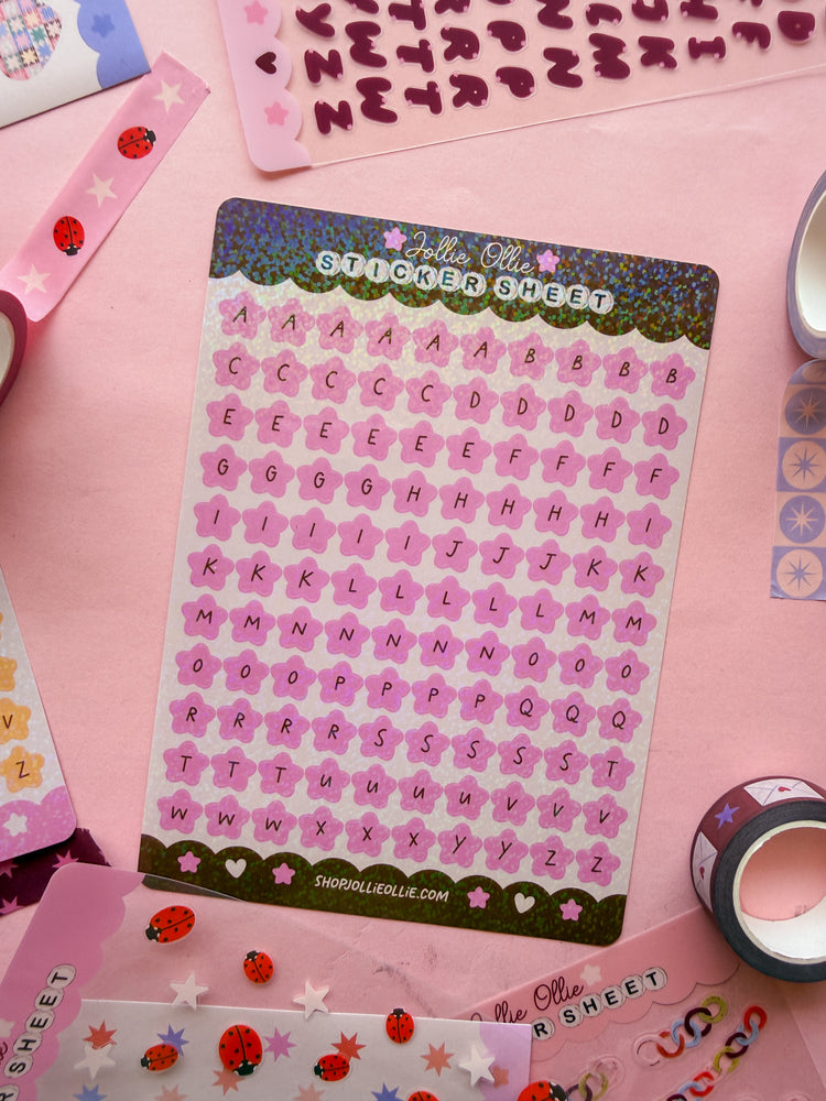 Pink Sparkly Star Letter Sticker Sheet