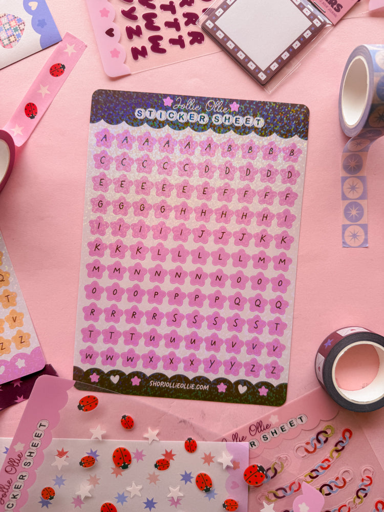 Pink Sparkly Star Letter Sticker Sheet