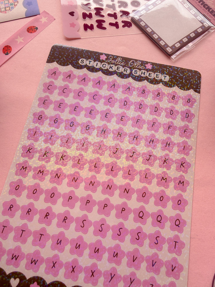 Pink Sparkly Star Letter Sticker Sheet