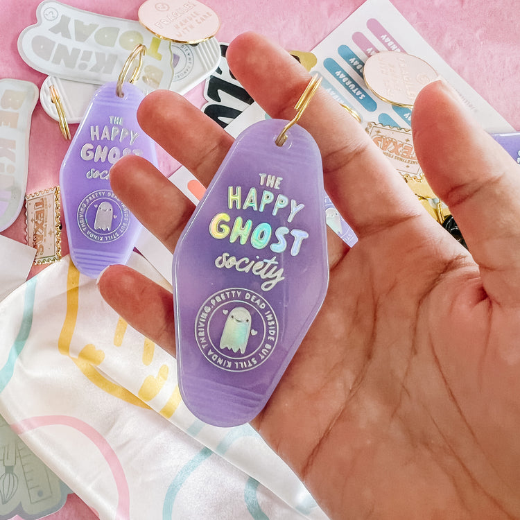Purple Happy Ghost Society Keychain